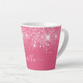 Roze glitter-naamscript stijlvol giro latte mok (Rechterhoek)