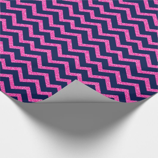 Roze glitter & Navy Blue Chevron Zigzag Pattern Cadeaupapier (Hoek)