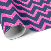 Roze glitter & Navy Blue Chevron Zigzag Pattern Cadeaupapier (Rol Hoek)