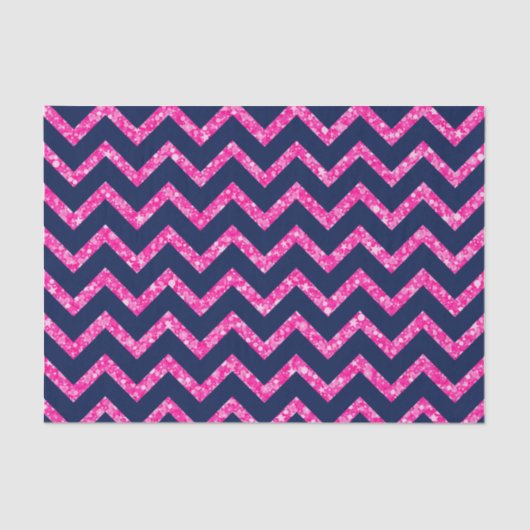 Roze glitter & Navy Blue Chevron Zigzag Pattern Tissuepapier (Voorkant)
