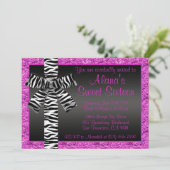 Roze glitter nodigt uit met Zebra Print Bow Kaart (Staand voorkant)
