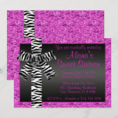 Roze glitter nodigt uit met Zebra Print Bow Kaart (Voorkant / Achterkant)