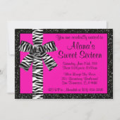 Roze glitter nodigt uit met Zebra Print Bow Kaart (Voorkant)