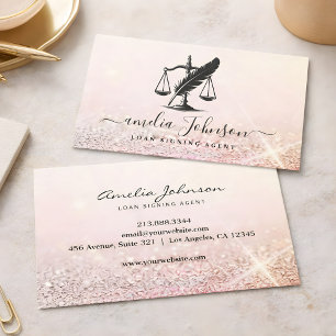 Roze Glitter Notaris Lening Ondertekenings Agent Visitekaartje