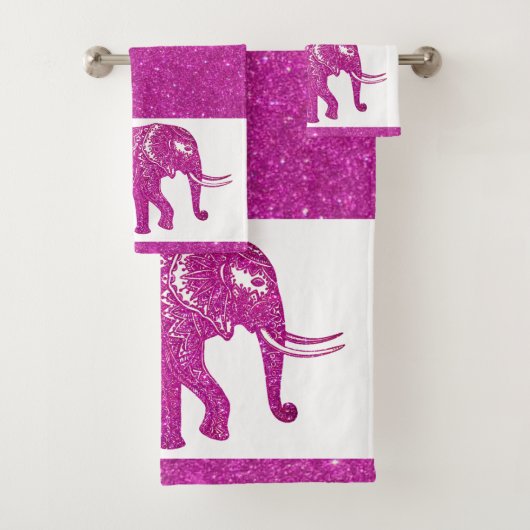 Roze glitter olifant badhanddoek set bad handdoek (Insitu)