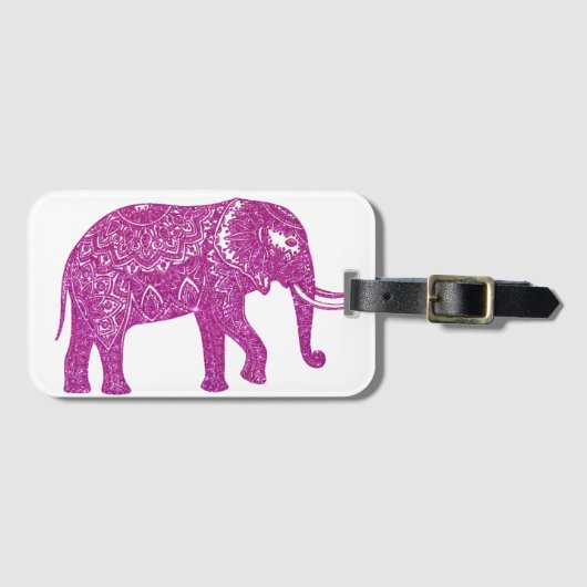 Roze glitter olifant bagagelabel (Voorkant (horizontaal))