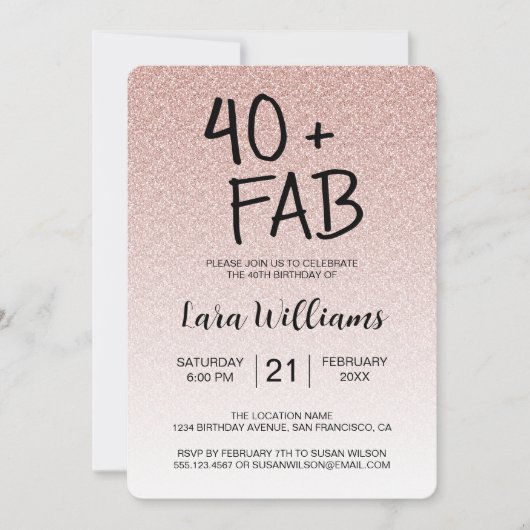 Roze Glitter Ombre 40 Fabulous 40th Birthday Kaart (Voorkant)