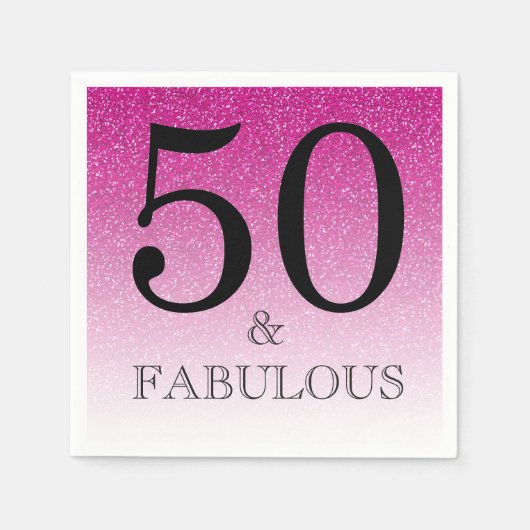 Roze Glitter Ombre 50 en Fabulous 50ste Verjaardag Servet (Voorkant)