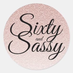 Roze Glitter Ombre 60 en Sassy 60e Verjaardag Ronde Sticker