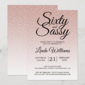 Roze Glitter Ombre 60 en Sassy 60th Birthday Kaart (Voorkant / Achterkant)