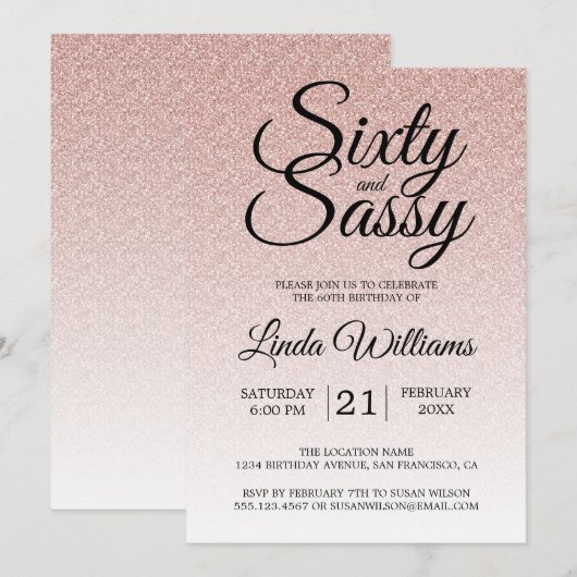Roze Glitter Ombre 60 en Sassy 60th Birthday Kaart (Voorkant / Achterkant)