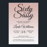 Roze Glitter Ombre 60 en Sassy 60th Birthday Kaart<br><div class="desc">Vier het draaien van 60 in stijl met dit moderne 60e verjaardagsontwerp op een blush roze glitter ombre-achtergrond, een chique uitnodiging voor de 60e verjaardag die u eenvoudig kunt personaliseren en verzenden voor uw 60e verjaardagsfeest. De woorden sixty en sassy zijn ingesteld met behulp van modern script. Als u hulp...</div>