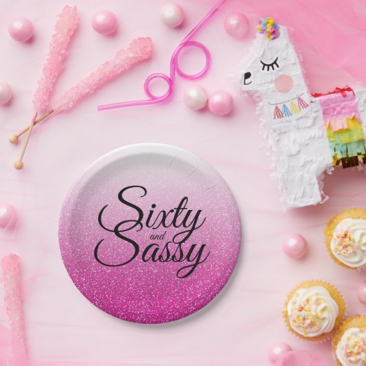 Roze Glitter Ombre 60 en Sassy 60th Birthday Papieren Bordje (Feest)