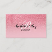Roze Glitter Ombre Cursive Monogram Salon Makeup Visitekaartje (Voorkant)