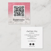 Roze Glitter Ombre Cursive QR CODE sociaal pictogr Vierkante Visitekaartje (Voorkant / Achterkant)