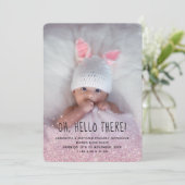 Roze Glitter Ombre Foto geboortedatum Kaart (Staand voorkant)