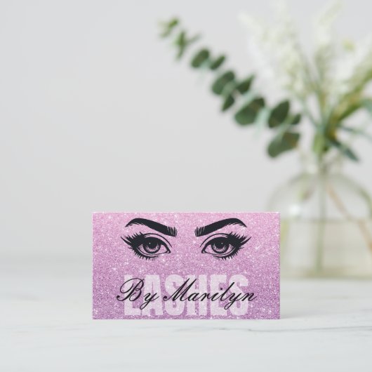 Roze Glitter Ombre Lash Tech QR-code scanbaar Visitekaartje (Staand voorkant)