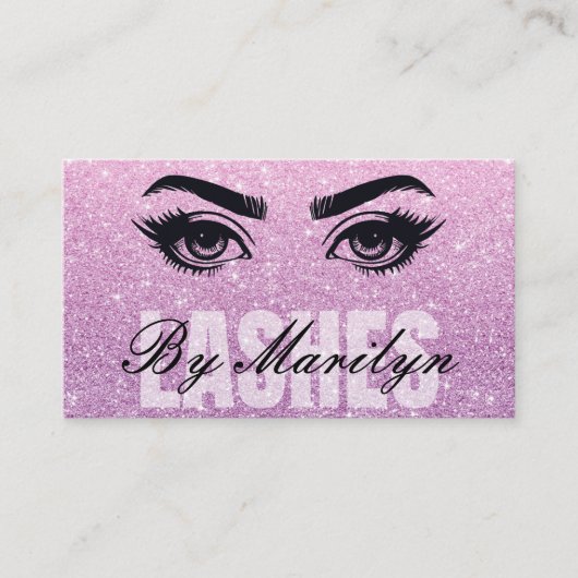 Roze Glitter Ombre Lash Tech QR-code scanbaar Visitekaartje (Voorkant)