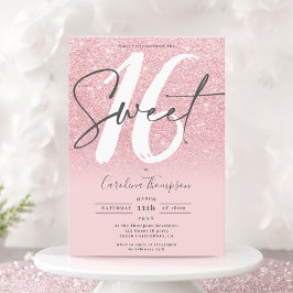Roze glitter ombre lettertype blush foto Sweet 16 Kaart