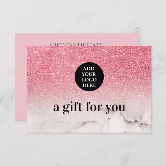 Roze Glitter Ombre Marble upload je logo (Voorkant / Achterkant)