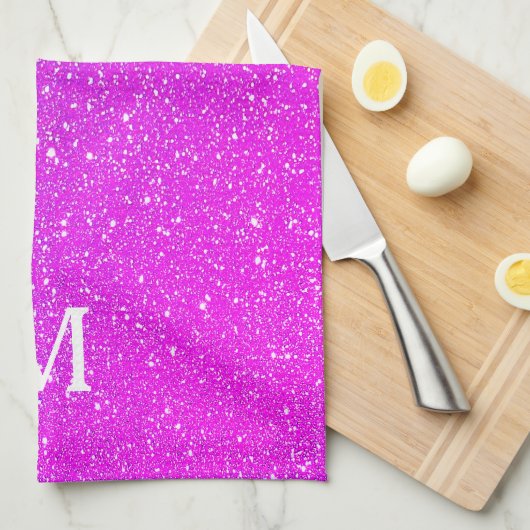 Roze Glitter Ombre Monogram Initial Cute Theedoek (Quarter Fold)