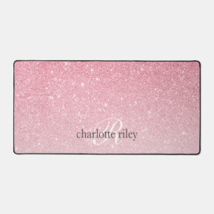 Roze Glitter Ombre Monogrammed Girly Bureaumat