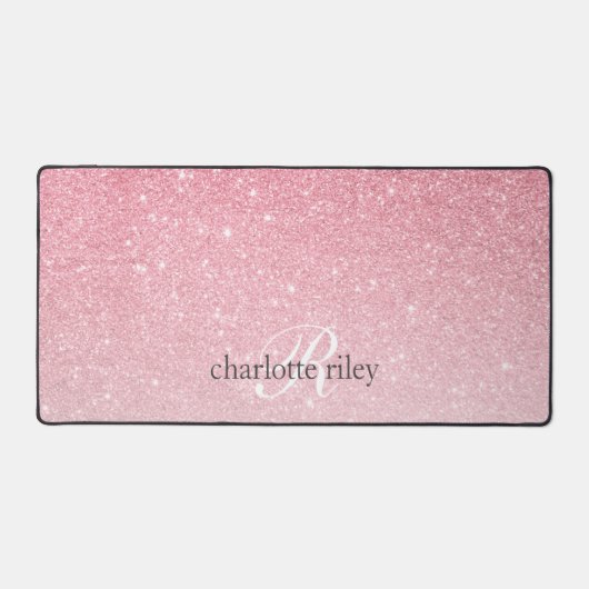 Roze Glitter Ombre Monogrammed Girly Bureaumat (Voorkant)