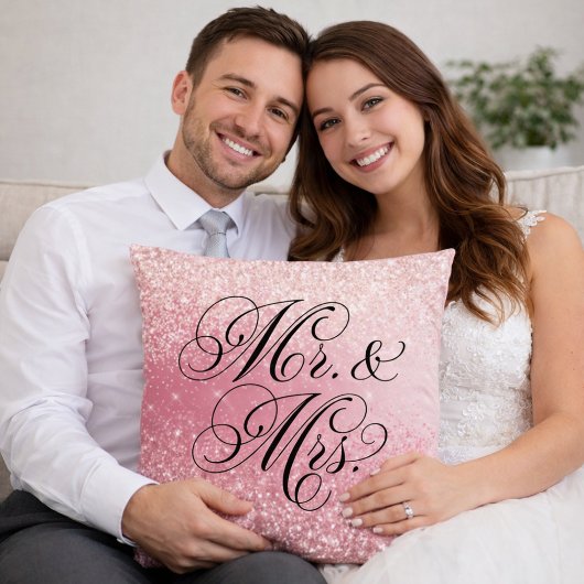 Roze Glitter Ombre Mr en Mrs Worp Kussen