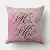 Roze Glitter Ombre Mr en Mrs Worp Kussen (Voorkant)