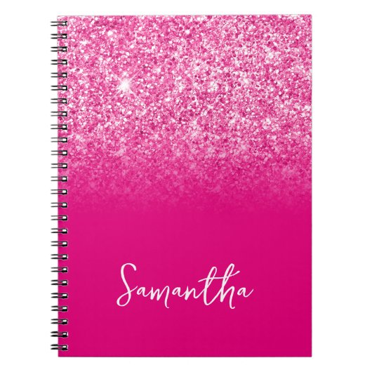 Roze Glitter Ombre Naam Notitieboek (Voorkant)