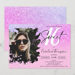 Roze glitter ombre paarse foto Sweet 16 Kaart