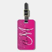Roze Glitter Ombre Persoonlijk Monogram Bagagelabel (Voorkant verticaal)