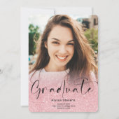Roze glitter ombre script 4 foto's afstuderen aankondiging (Voorkant)