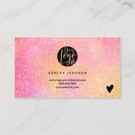 Roze glitter ombre script logo order bedankt visitekaartje (Achterkant)