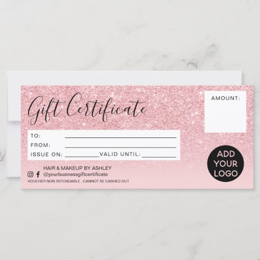 Roze glitter ombre sparkles certificate logo (Voorkant)