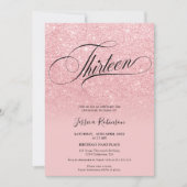 Roze glitter ombre sparkles chic script Dertien Kaart (Voorkant)