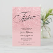 Roze glitter ombre sparkles chic script Dertien Kaart (Staand voorkant)