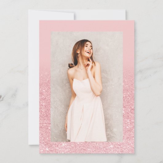 Roze glitter ombre sparkles chic script Dertien Kaart (Achterkant)