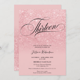 Roze glitter ombre sparkles chic script Dertien Kaart