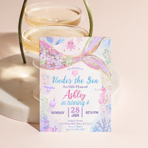 Roze Glitter Onder De Zee Zeemeermin Verjaardagsme Kaart