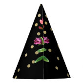 Roze Glitter ONE Black Floral 1st Birthday Party Feesthoedjes (Achterkant)
