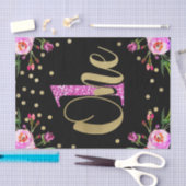 Roze Glitter ONE Black Floral 1st Birthday Party Tissuepapier (Craft)