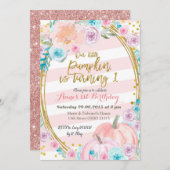 Roze glitter Onze kleine pompoen 1e verjaardag Kaart (Voorkant / Achterkant)