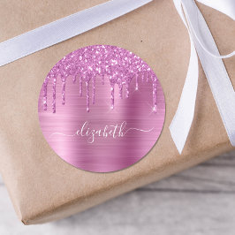 Roze Glitter op maat Ronde Sticker