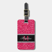 Roze glitter, op maat van naam en monogram bagagelabel (Voorkant verticaal)