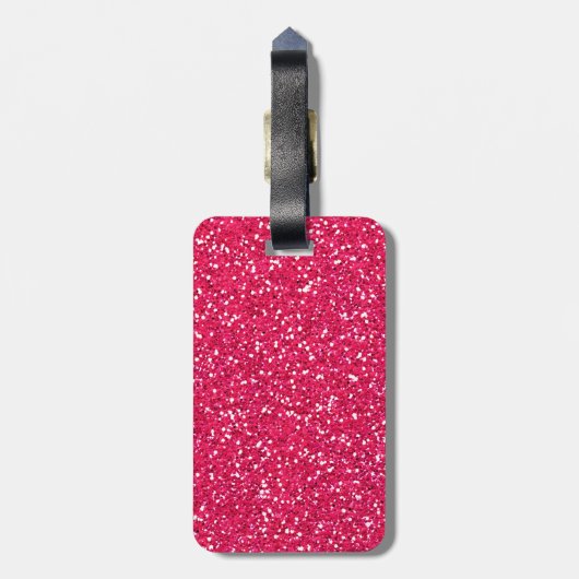 Roze glitter, op maat van naam en monogram bagagelabel (Achterkant verticaal)