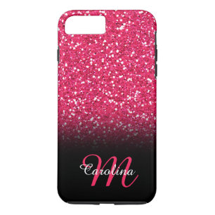 Roze glitter, op maat van naam en monogram iPhone 8/7 plus hoesje