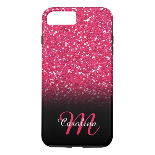 Roze glitter, op maat van naam en monogram Case-Mate iPhone case (Achterkant)