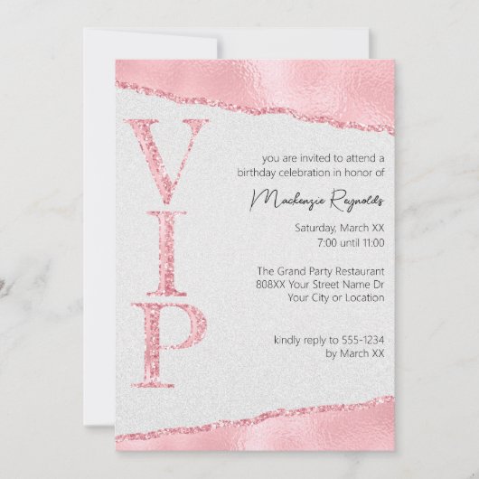 Roze Glitter op Satijn Glamoureuze VIP Party Kaart (Voorkant)