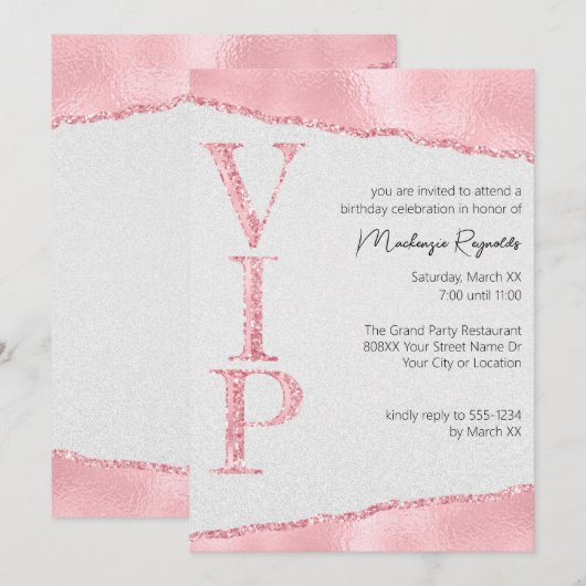 Roze Glitter op Satijn Glamoureuze VIP Party Kaart (Voorkant / Achterkant)